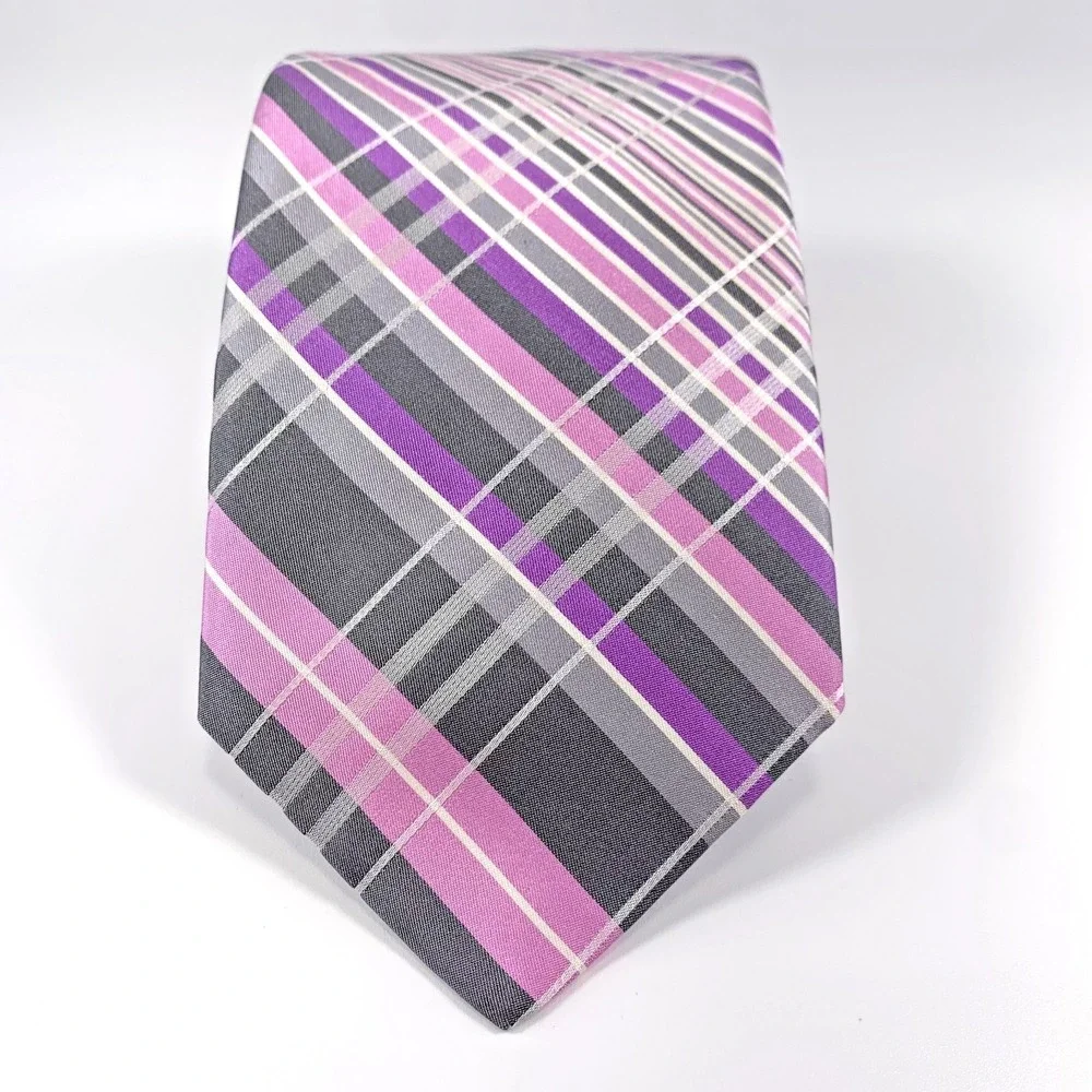 Ted Baker London Mens Tie Pink Gray Striped Design 100% Silk USA‎ NWT